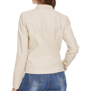 แจ็กเก็ตหนังสำหรับผู้หญิงเสื้อแจ็กเก็ตหนังแขนยาวทรงสลิมฟิตพร้อมโลโก้ตามสั่ง - Product Image 6