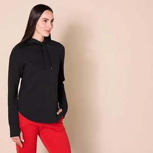 Women's Winter Casual <b>Short</b> <b>Sleeve</b> Pullover <b>Sweatshirt</b> Top with Drawstring 100% Cotton Fleece Thick - Product Image 2