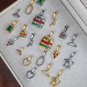 Bijoux étanches collier en acier inoxydable pendentif personnalisé cz coeur breloque tortue arc-en-ciel bricolage Hamburger <span class=keywords><strong>Pizza</strong></span> pendentif accessoires - Product Image 1
