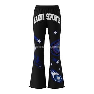 กางเกงบานสำหรับผู้หญิง260 GSM ผ้าสแปนเด็กซ์โพลีเอสเตอร์เนื้อนุ่มสีดำพิมพ์โลโก้ออกแบบได้ตามต้องการทั้งหมด - Product Image 2