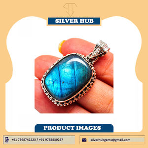 Collier pendentif en argent sterling 925 fait à la main, pierre précieuse labradorite naturelle en forme de coussin tendance pour les hommes et les femmes, bijoux de fête - Product Image 6