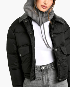 New Design <b>Women</b> <b>Crop</b> <b>Puffer</b> <b>Jacket</b> Regular Winter Coat Warm Thick Knitted Breathable Eco-Friendly Hooded Outerwear Trendy - Product Image 3