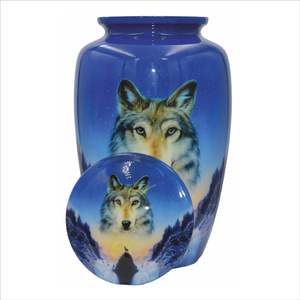 Loups hurlant à la lune, Urne funéraire personnalisée Loup bleu, Urne funéraire avec sac en velours (grand) - Product Image 4