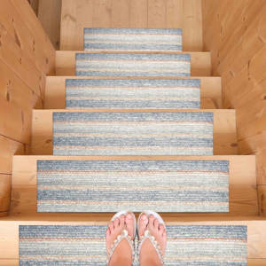 Alfombra para Escaleras, Diseño Kilim en Tonos Suaves, Alfombra Moderna Estampada a Rayas - Product Image 1