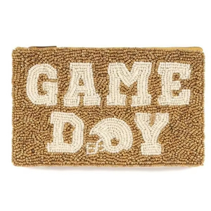 Mini sac à fermeture éclair unique avec broderie artisanale de baseball perlé GAME DAY élégant fantaisie de luxe à la mode et dernier cri par Hiba Enterprises - Product Image 1