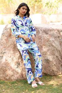 ชุดผ้าลินินพิมพ์ลายแบบเรียบง่ายทันสมัยแขนยาวตั้งพื้นสำหรับผู้หญิงดีไซน์ตามสั่งและฉลากส่วนตัว - Product Image 4