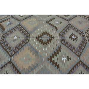 Alfombra Kilim turca Vintage 5,3 X 10.3ft Marrón Gris Patchwork Diseño Tejido plano Trenzado Lana Yute Látex Pasillo Rectángulo - Product Image 5