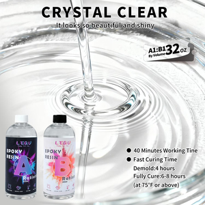 LEQU <b>Clear</b> Epoxy Resin 32oz AB Adhesive High <b>Gloss</b> Epoxy Glue for DIY Art Wood Table Coating - Product Image 2
