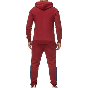 Ensemble de survêtement d'hiver respirant en molleton de coton rouge avec rayures noires, streetwear, gym, fitness et jogging, survêtement complet zippé pour hommes - Product Image 2
