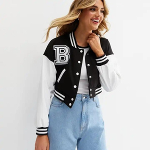 OEM Fabricante Chenille bordado cuero manga chaquetas de béisbol al por mayor señoras moda Letterman Varsity chaqueta - Product Image 2