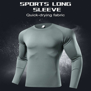 Ropa deportiva de manga larga personalizada para hombre, compresión transpirable de secado rápido, apta para gimnasio, correr, de talla grande, técnica impresa a prueba de viento - Product Image 3