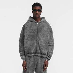 Sudaderas con capucha de gran tamaño de peso pesado desgastadas de color Sudadera con capucha de lavado ácido 500 GSM French Terry Vintage Sin cuerda Tela de algodón gris con capucha - Product Image 3