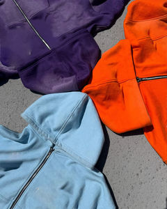 Custom <b>Vintage</b> Streatwear Heavy Weight <b>Zip</b> <b>up</b> Jacket Dtg Print Zipper French Terry Acid Wash Distressed <b>Hoodie</b> - Product Image 5