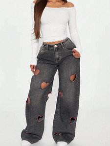 Style rétro européen <span class=keywords><strong>taille</strong></span> <span class=keywords><strong>haute</strong></span> jambes larges <span class=keywords><strong>jean</strong></span> pour femmes couleur unie minceur Denim coeur découpe <span class=keywords><strong>taille</strong></span> XL pour été hiver - Product Image 4
