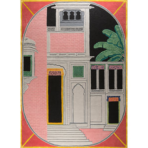 Alfombra Rectangular de Lana y Viscosa Tejida a Mano Roja y Naranja Jaipur Wunderkammer Top-104 para Sala de Estar, Pasillo, con Diseño Novedoso - Product Image 1