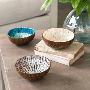 Bols d'accent de noix de coco doublés populaires avec un bol d'incrustation de noix de coco intérieur de coquille incrustée contrastante - Product Image 4