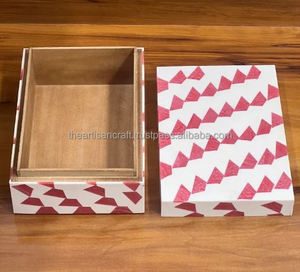 Handmade <b>Red</b> & White Pattern Bone Inlay Jewelry Organizer Storage <b>Box</b> Artisan Craft Natural Crafts for Table & Home Decor - Product Image 3