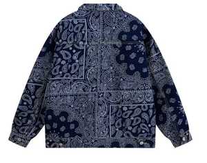 Vintage Paisley Denim <b>Jacket</b> for <b>Men</b> Autumn Casual Streetwear Zipper Cotton Stylish Outerwear - Product Image 5