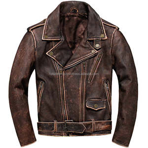 Custom Vintage American Antique Brown Cow Skin Genuine Leather Men's Jackets Stand Collar Winter Season - Product Image 1