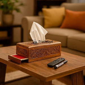 Porte-mouchoirs décoratif de qualité supérieure en bois sculpté à la main avec motif floral gravé pour une décoration intérieure élégante Tradebyd - Product Image 2
