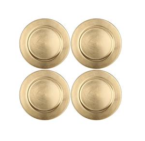 Ensemble de 4 assiettes de service en métal finition or pour la décoration de table de mariage à domicile, forme ronde, plat de service et assiettes - Product Image 1