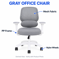 Chaise de bureau en maille grise avec dossier divisé, cadre en PP blanc et accoudoirs fixes pour bureaux à domicile, salles d'étude et salles de réunion