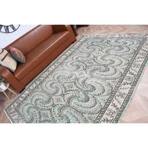 Tapis turc 6,1 x 8,8 pieds, tapis vintage, tapis en laine bleu à motifs floraux - Product Image 5