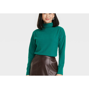 Pull à col roulé vert foncé à manches longues pour femme, taille M, nouvelle collection de t-shirts élégants - Product Image 2