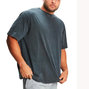 Camiseta de algodón 100% para hombre, camisetas en blanco con cuello redondo lavado con ácido estampado holgado, camiseta transpirable informal de alta calidad - Product Image 3