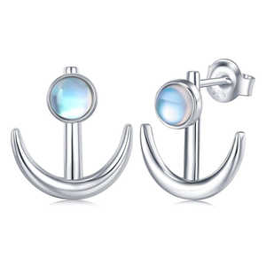 925 Sterling <b>Silver</b> Anchor <b>Earrings</b> for Women Garnet Moonstone Chandelier <b>Studs</b> Nautical Cross Pattern Sailor Style - Product Image 1