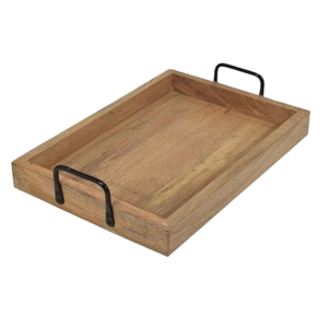 Rectangular Shape Acacia Wood <b>Tray</b> Wholesale Factory Price Coffee Fruit Food <b>Serving</b> <b>Trays</b> With Metal Handles Customized Design - Product Image 6