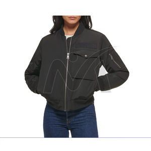 Blouson aviateur en cuir classique pour femme avec taille réglable et poches multiples Tenues tricotées de tous les jours chics et audacieuses - Product Image 1