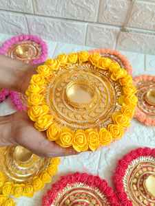 Colorful Floral Round Shape Candle Holder With Metal Stand Centerpiece Decoration With Rangoli Pattern Trending Diwali Decor - Product Image 5