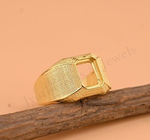 2025 hombres Semi montaje anillo ajuste 9,7x7,8mm forma Esmeralda 18K oro Vermeil plata esterlina Signet joyería fina regalo para venta al por mayor - Product Image 3