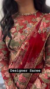 Calidad de exportación Nuevo diseñador pesado Ropa de fiesta Georgette Saree con hilo y trabajo de secuencia y trabajo impreso digital y blusa - Product Image 5