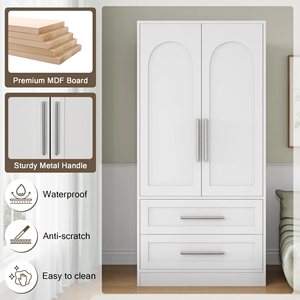 <span class=keywords><strong>Armario</strong></span> de Madera con 2 Cajones, <span class=keywords><strong>Armario</strong></span> para Guardar Ropa con Estantes, Barra para Colgar de Aluminio, Resistente y Independiente - Product Image 3