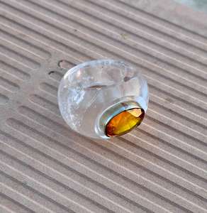 Uniquely Hand Carved Natural <b>Crystal</b> Quartz Gemstone <b>Ring</b> with Citrine <b>Crystal</b> Statement <b>Ring</b> Gift for Him - Product Image 3
