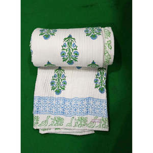Handmade Traditional <b>Kantha</b> Quilt Reversible Soft Bedspread Sofa <b>Throw</b>-Handblock Print From Jaipur Razai - Product Image 2