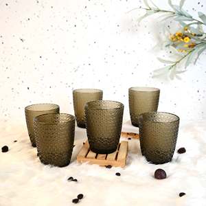 Ensemble de 6 verres à boire de qualité supérieure, motif étoile moderne texturé unique, vert olive et brun clair, pour les fêtes - Product Image 1