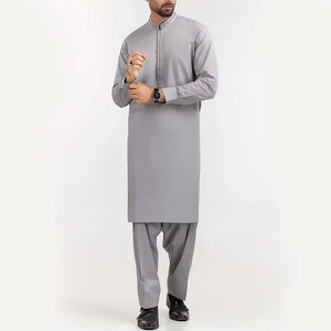 Artículo de éxito Hombres musulmanes Botón Apertura Vestido afgano Algodón básico Shalwar Kameez Conjunto Moda Islámica Hombres Ropa - Product Image 2