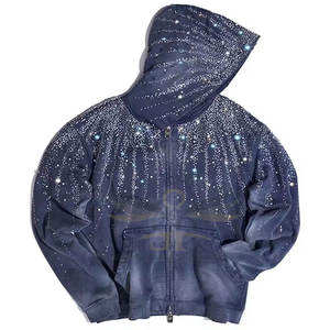 Sudadera con capucha de moda con diamantes de imitación, ropa de calle de moda con detalles de cristales brillantes, Sudadera con capucha con diamantes de imitación para adultos - Product Image 1