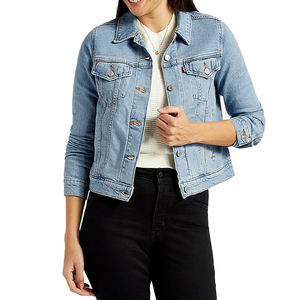 Top veste de camionneur bleu clair pour femme en 100% coton denim respirant pour toutes les saisons Logo décoration hiver automne printemps KCW - Product Image 4