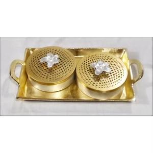 Articles de décoration de fête de l'Aïd Dates et noix séchées Bol décoré métallique avec plateau de service Cadeaux de pendaison de crémaillère - Product Image 6