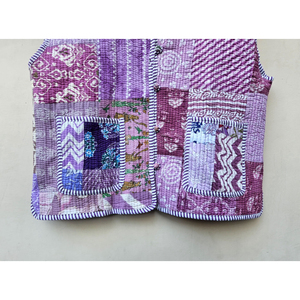 Handmade Printed Finished Vintage Purple <b>Sleeveless</b> Organic Cotton Quilted <b>Jacket</b> <b>Women</b> Bohemian Style Unique Durable Fit Stripe - Product Image 5