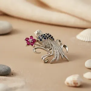 เข็มกลัดรูปนกสีเงินประดับเพชร ซิรคอน ไข่มุก คริสตัล รูปดอกไม้ ชุบ สำหรับผู้หญิง ของขวัญ - Product Image 1