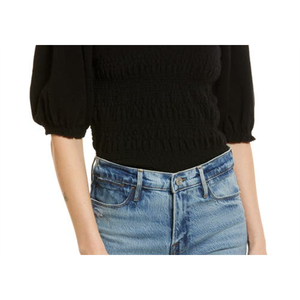 Cardigan da Donna Autunnale in Lana Cashmere Riciclata Premium FRAME con Maniche a Sbuffo Smock e Collo a Fiocco, Nero, Taglia Media, Traspirante - Product Image 3