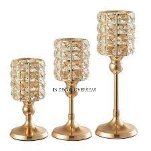 Juego de 3 soportes de metal chapados en oro para candelabros con cuentas de cristal Hotel y restaurante centro de mesa accesorios de decoración - Product Image 1