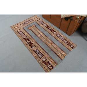 Vintage Turkish Small Rug 2.7x4.7 ft, <b>Brown</b> Gray Ombr <b>Wool</b> Rug - Product Image 2