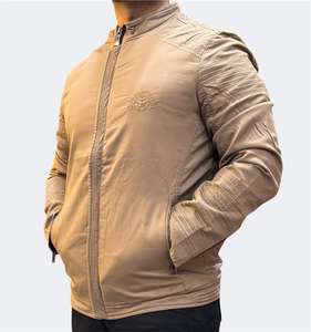 Veste de motard vintage décontractée kaki pour homme Bearfit, automne, 100% coton, coupe ajustée, écologique, coupe-vent, respirante, fermeture éclair, service OEM - Product Image 1