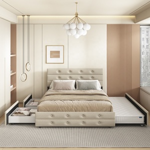 Willsoon Queen Size <strong>Bed</strong> <strong>with</strong> Adjustable Storage Drawers and Twin <strong>Trundle</strong> <strong>Wooden</strong> Upholstery Modern Design Bedroom Furniture - Product Image 1
